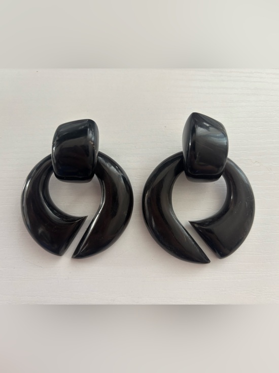 Jewelry - Modern Black Resin Open Circle Clip-On Earrings